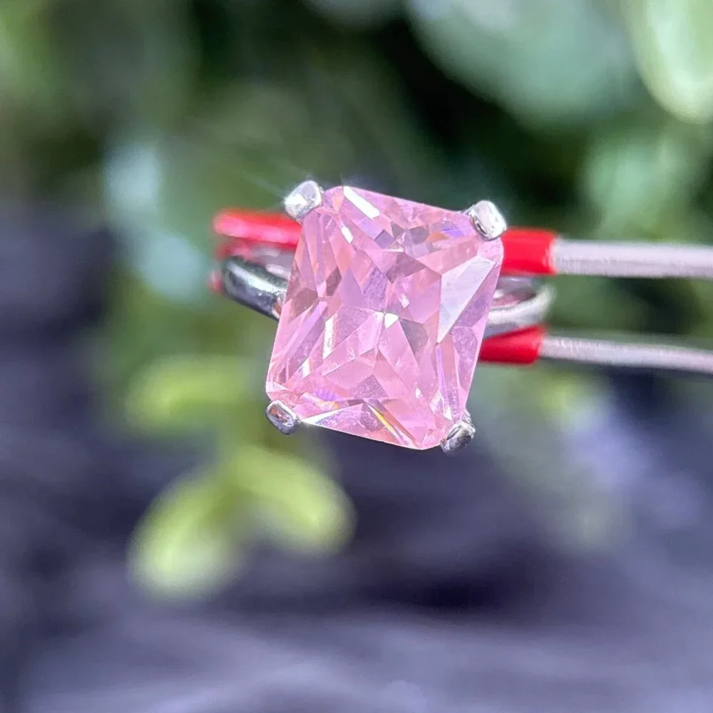 925‎ Silver Emerald Cut Pink Stone Ring